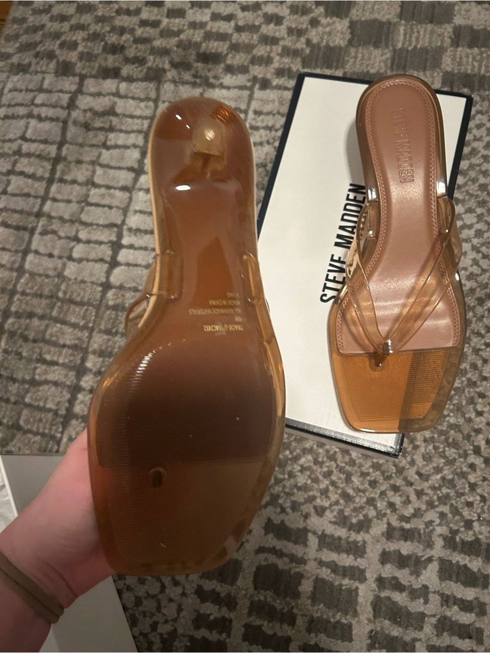 Steve Madden Clear Tan Jelly Thong Sandals - Picture 3 of 4